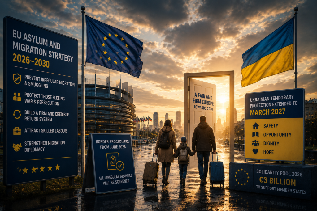 EU Launches Five-Year Asylum and Migration Strategy — “Fair andFirm” Framework Sets Course to 2030, With Ukrainian TemporaryProtection Extended to March 2027