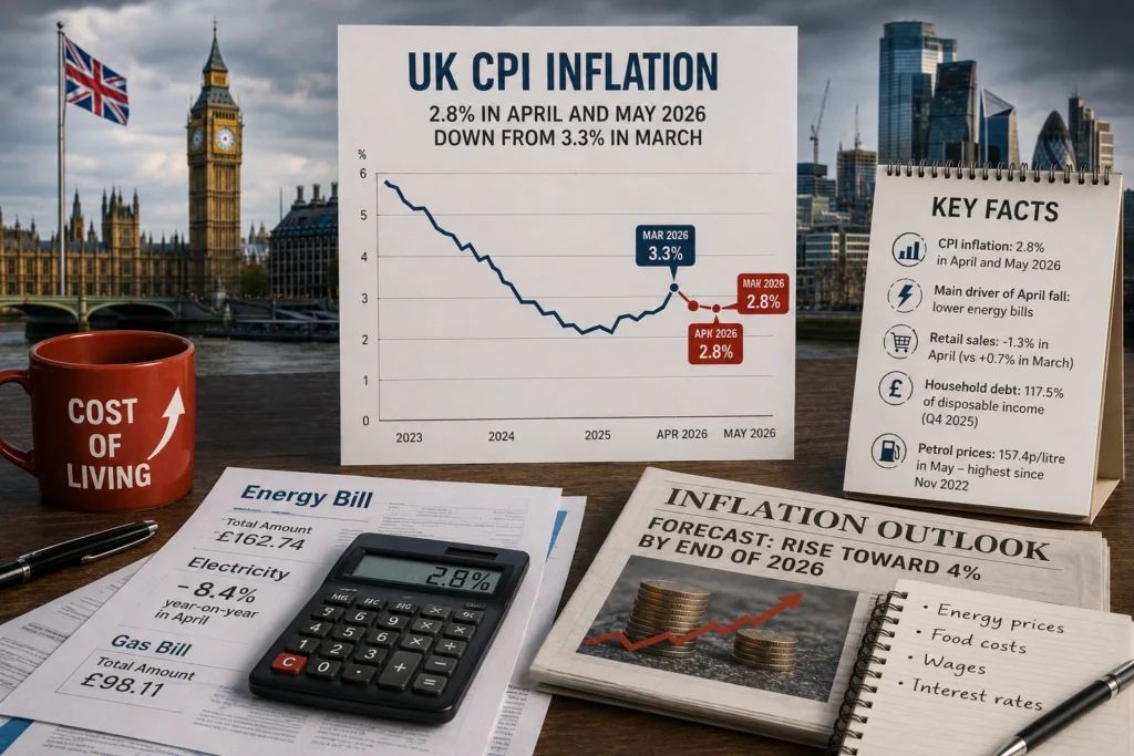 UK CPI Inflation: 2.8% in April and May 2026, Down from 3.3% inMarch — But Forecasters Warn of a Rise to Come